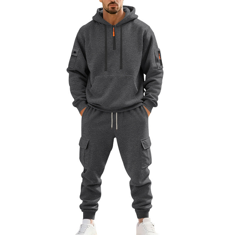 Herren Jogginganzug mit Hoodie und Cargo Taschen Sportlich Modern