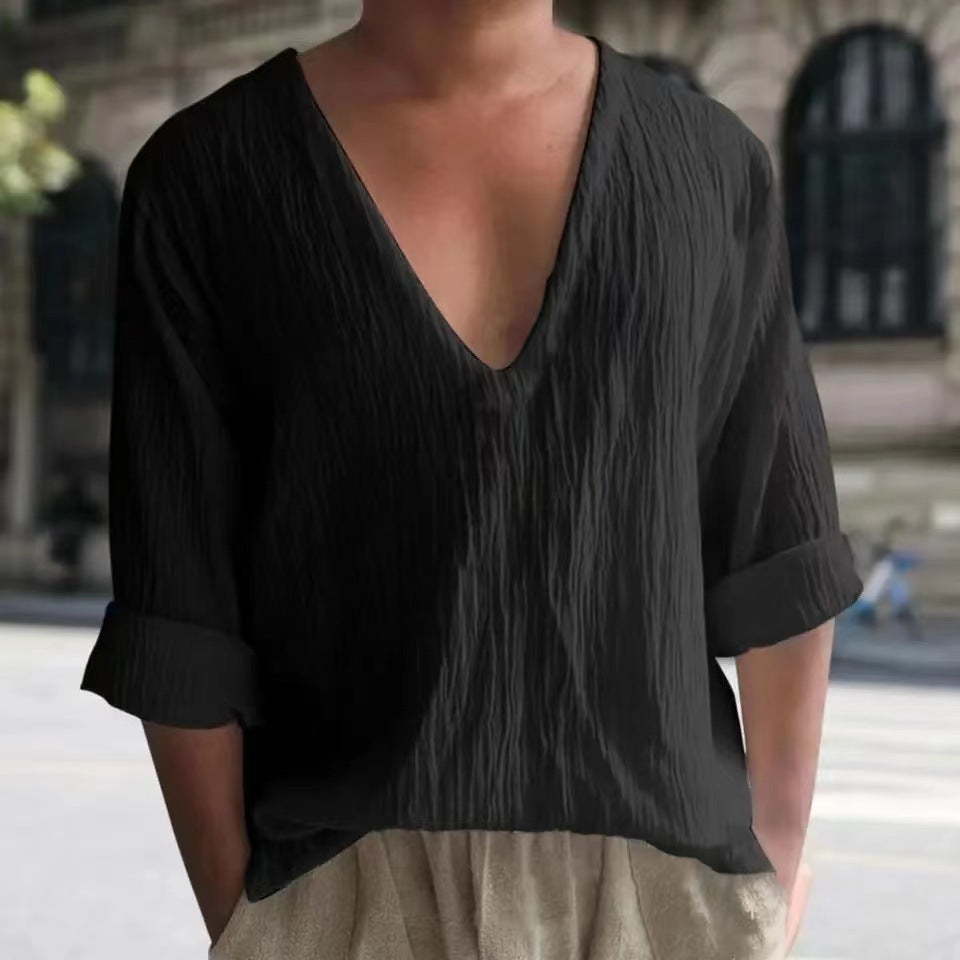 Herren Bluse V-Ausschnitt Lässig Casual Berlin Style - BerlinGlamour