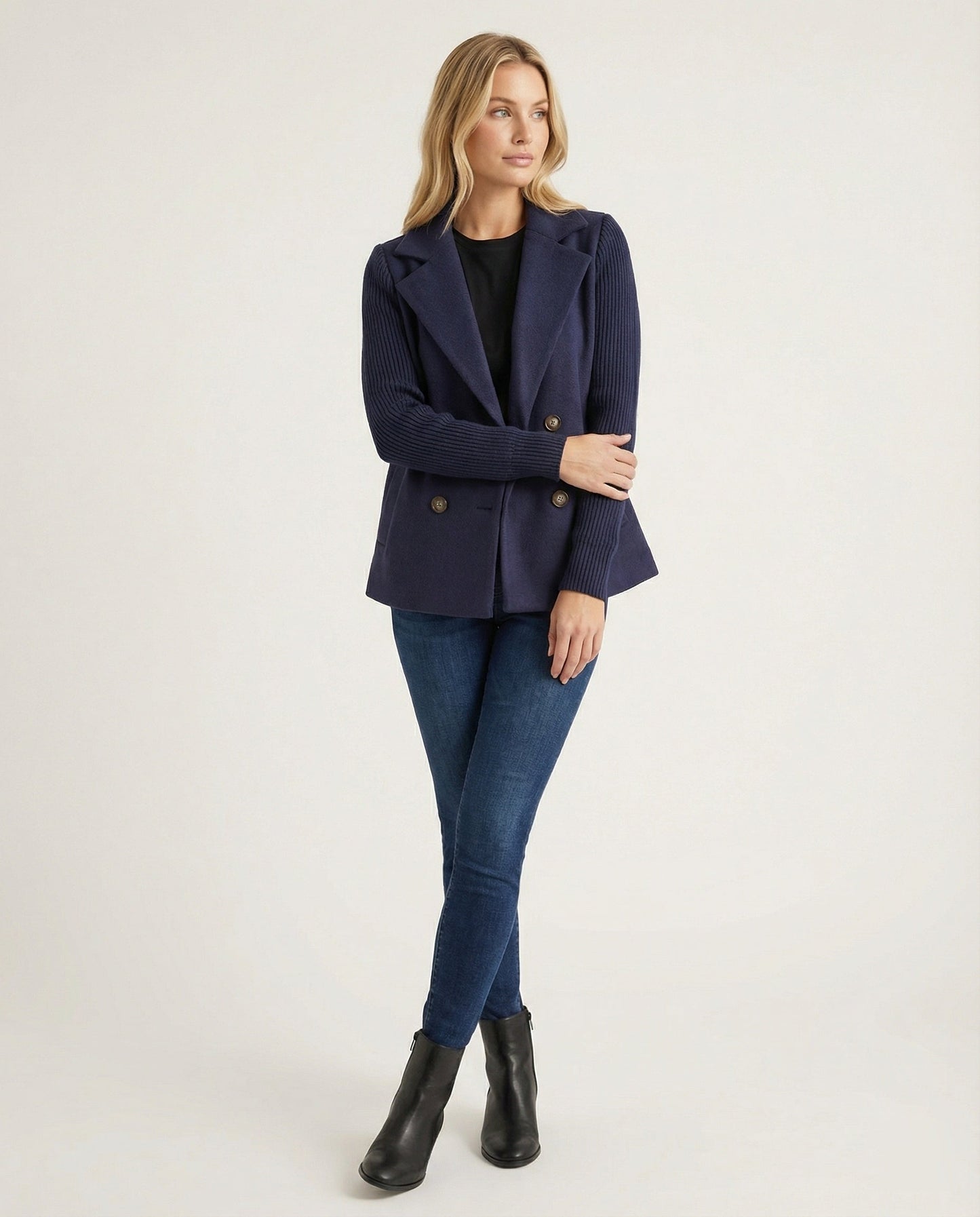 Damen Blazer Bouclé Strick Ärmel Modern