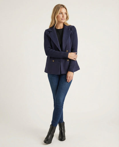 Damen Blazer Bouclé Strick Ärmel Modern