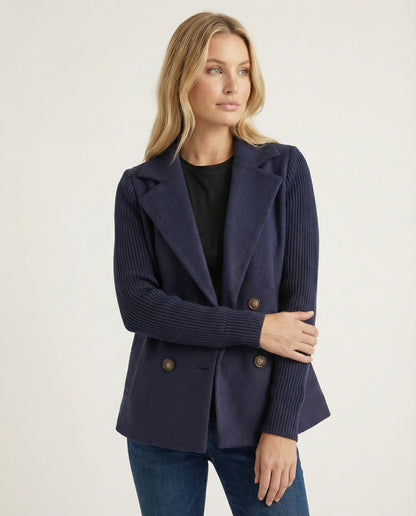 Damen Blazer Bouclé Strick Ärmel Modern - BerlinGlamour