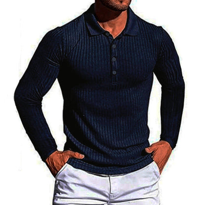 Herren Poloshirt Langarm Elegantes Strukturiert