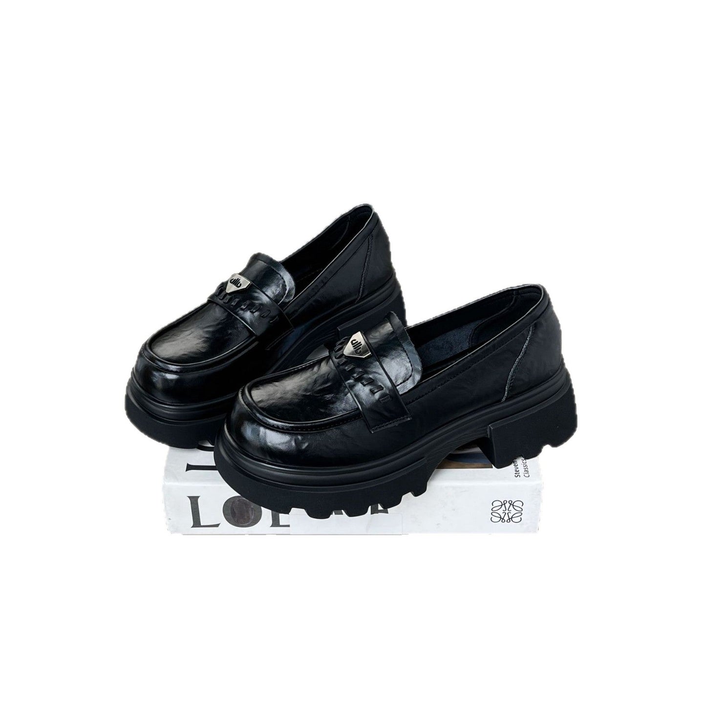 Damen Clogs Modisch Glänzend Ledersohle Hoch