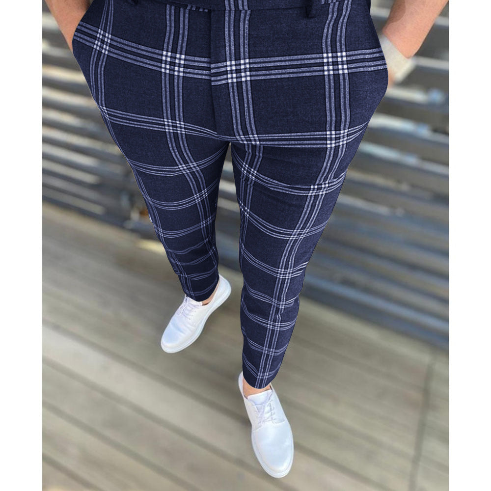 Herren Karottenhose Strukturiertes Karo Muster Elegante Hose