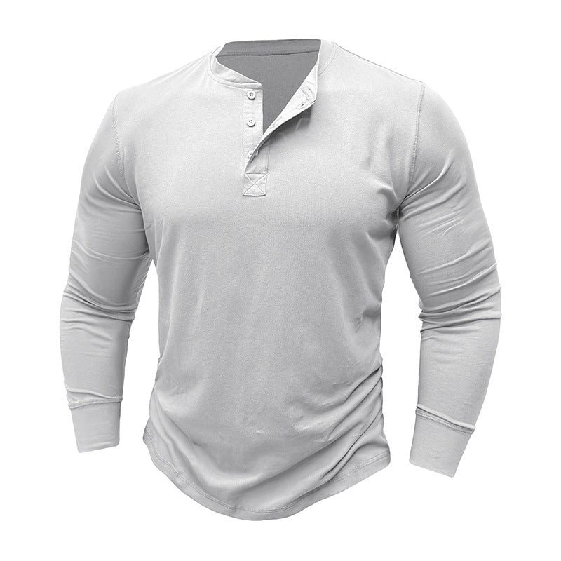Herren Langarmshirt Modern Bequem Knopfleiste