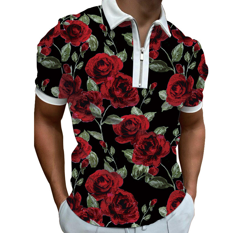 Herren Poloshirt Modern Grafisches Muster Reißverschluss