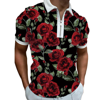Herren Poloshirt Modern Grafisches Muster Reißverschluss