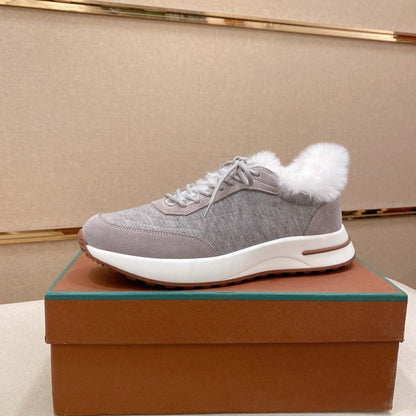 Damen Sneaker Sportlich Fellkragen Schwarz Winter