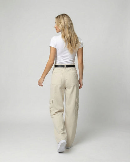 Damen Cargo-Hose Weit Bein Große Taschen Gürtelschlaufen