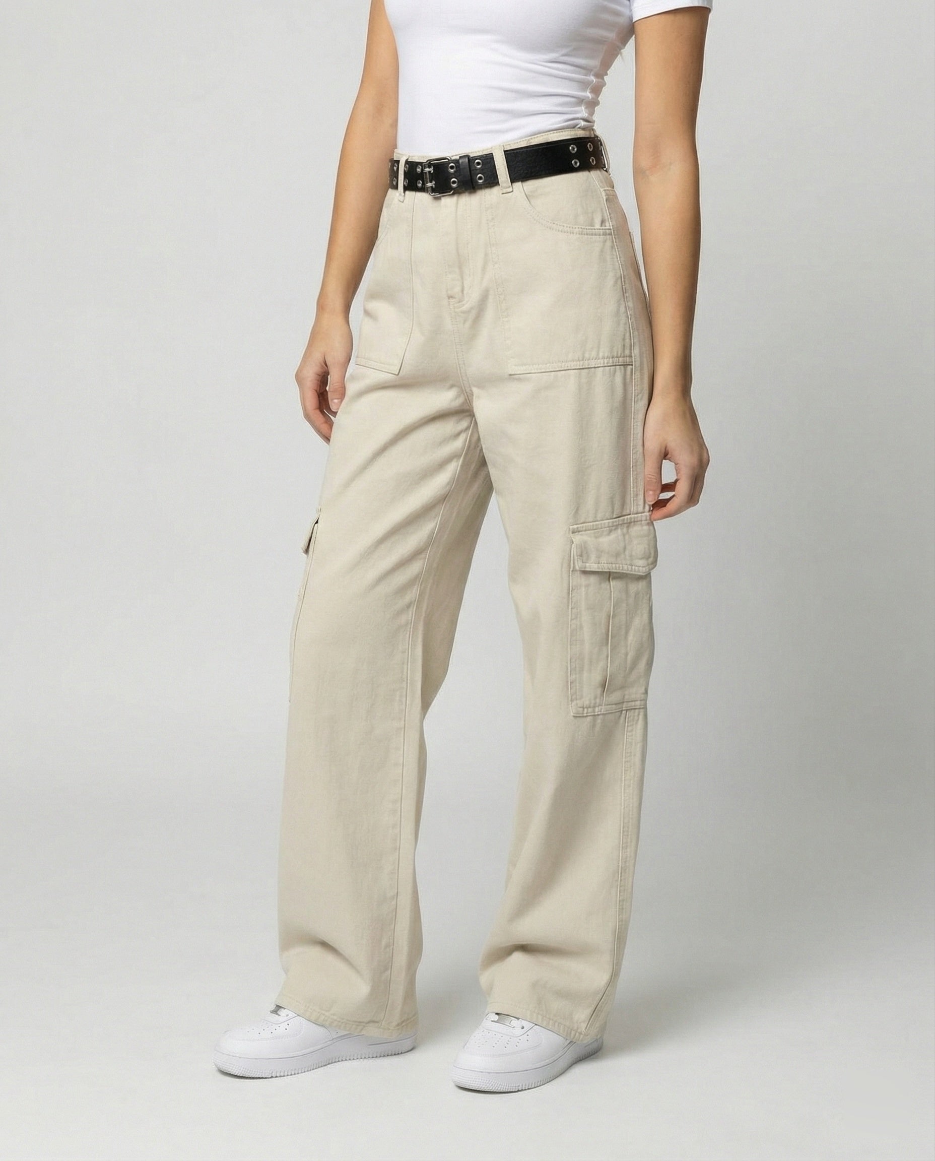 Damen Cargo-Hose Weit Bein Große Taschen Gürtelschlaufen - BerlinGlamour
