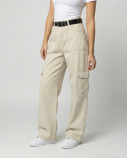 Damen Cargo-Hose Weit Bein Große Taschen Gürtelschlaufen - BerlinGlamour