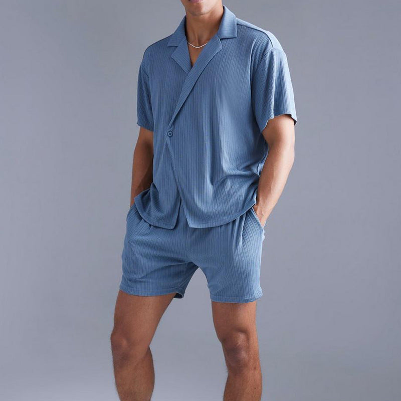 Herren Kurzarmhemd und Shorts Set Rippstruktur Sommer - BerlinGlamour