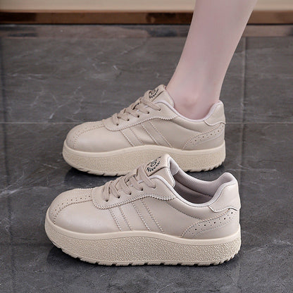Damen Sneaker Bequem Laufsohle Dick Weiss Elegant
