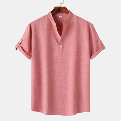 Herren Hemd Kurzarm Henley Ausschnitt Modern Lässig