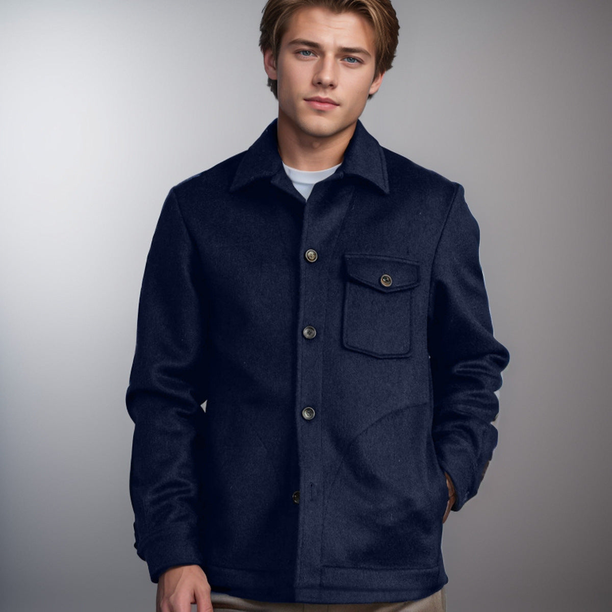 Herren Wolljacke Warm mit Brusttasche Winter