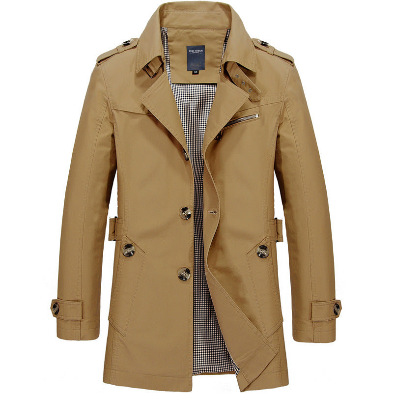 Herren Trenchcoat Jacke Modern Schnitt Wasserabweisend