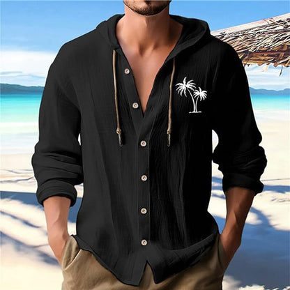 Herren Kapuzenshirt Modern mit Palmendruck und Knöpfen