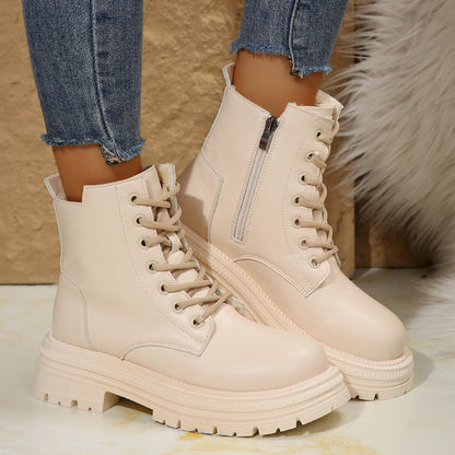 Damen Schnürboots Robust Reißverschluss Winterstiefel - BerlinGlamour