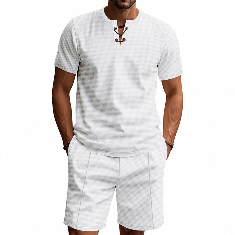 Männer Kurzarm-Shirt-Set Sportlich Knopfleiste Modern