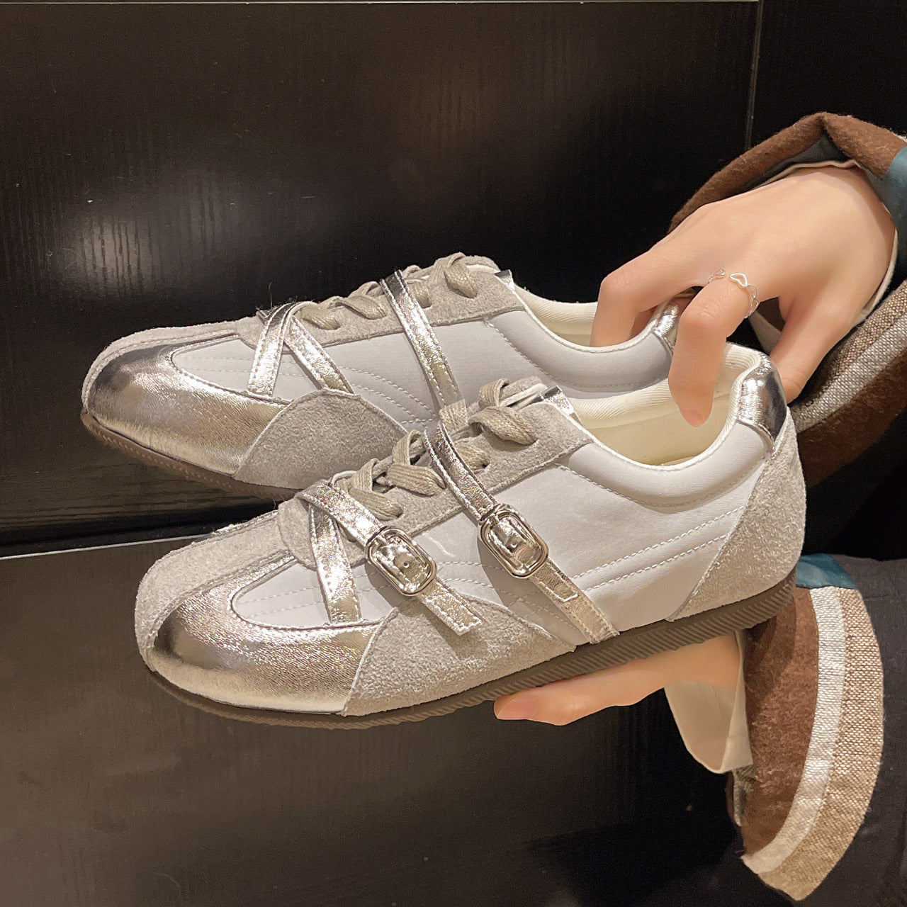 Damen Sneaker Atmungsaktiv Doppelter Riemen Sportlich