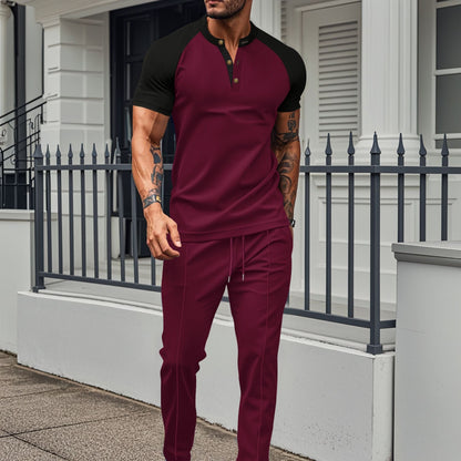 Herren Sportshirt Kurzarm mit Stehkragen und bequeme Freizeithosen - BerlinGlamour