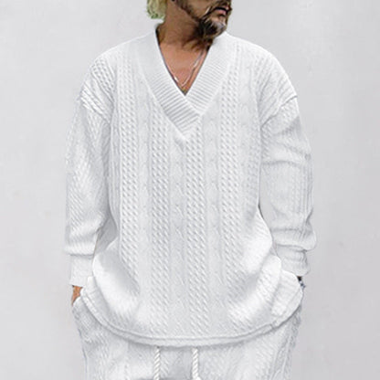 Herren Pullover Kabelstrick V-Ausschnitt Modern Lässig