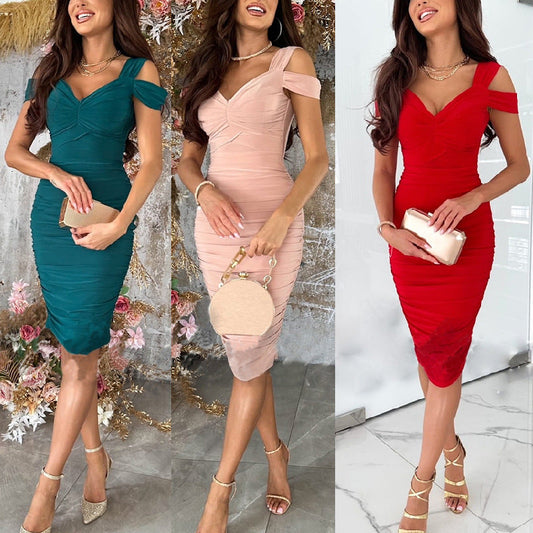 Kleid Damen Bodycon Asymmetrisch RüschendetailsSexy - BerlinGlamour