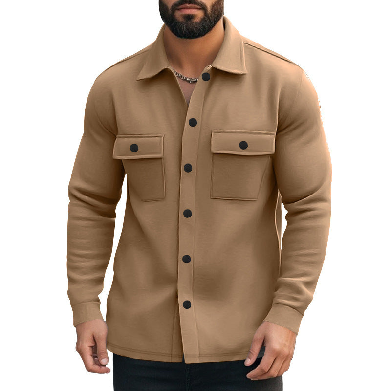 Herren Flanelljacke Modern mit Taschen Schwarz