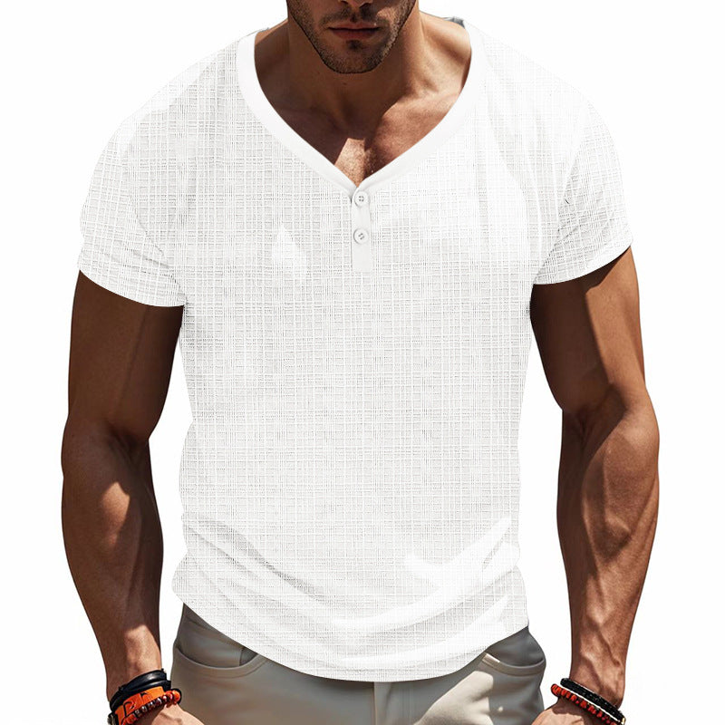 Herren Henley-Shirt Kurzarm Strukturiert Knöpfe Modern