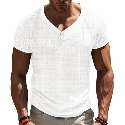 Herren Henley-Shirt Kurzarm Strukturiert Knöpfe Modern