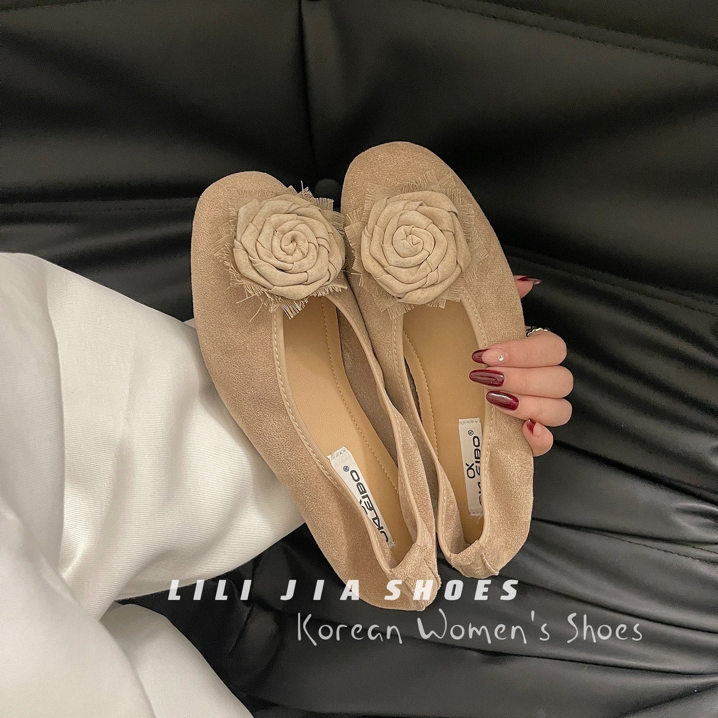 Damen Ballerinas Weich Veloursleder Blumen Schuhe