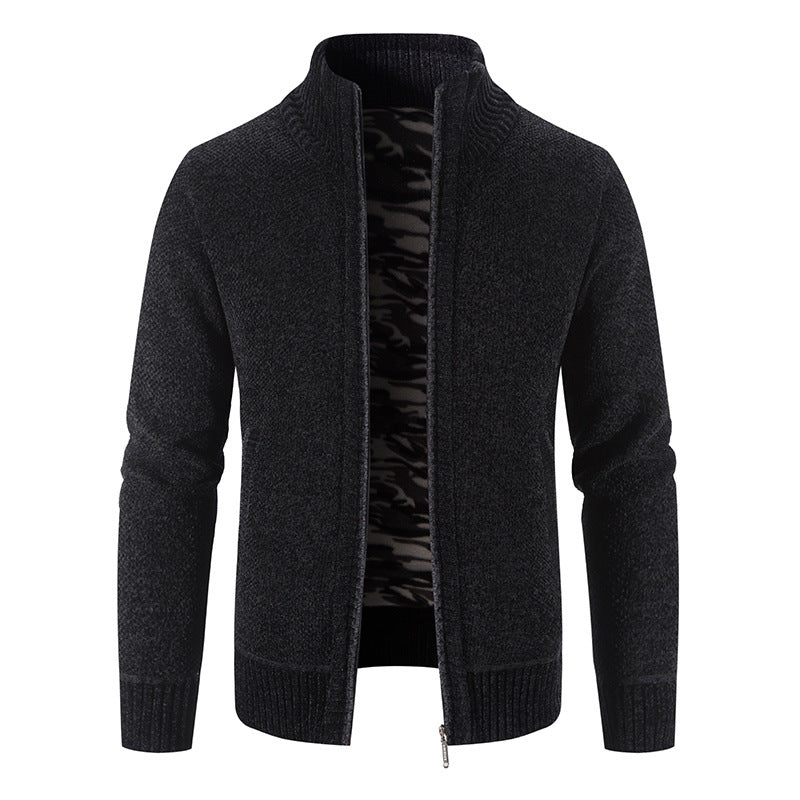 Herren Strickjacke Warm mit Kragen und Reißverschlusstaschen