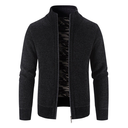 Herren Strickjacke Warm mit Kragen und Reißverschlusstaschen