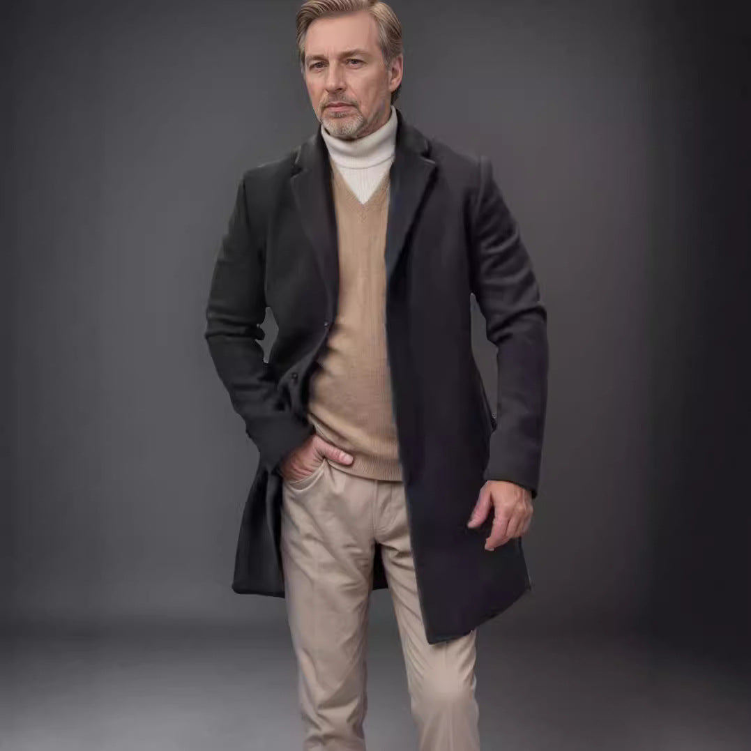 Herren Langmantel Modern Eleganter Schnitt Schwarz