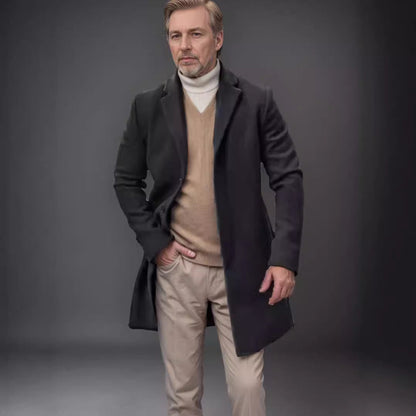 Herren Langmantel Modern Eleganter Schnitt Schwarz