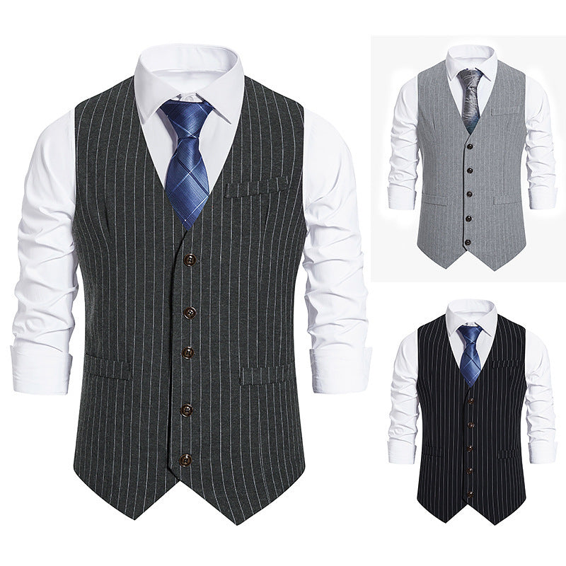 Herren Anzugweste Elegant Nadelstreifen Mit Taschen - BerlinGlamour