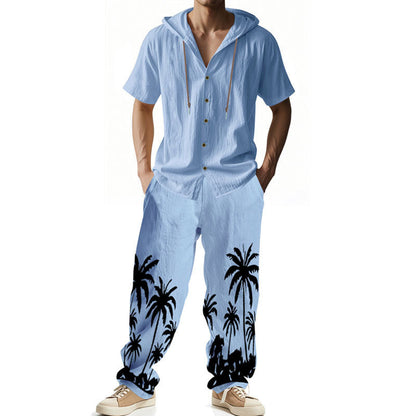 Herren Sommerjacke Kapuze Palmenmuster Trendig