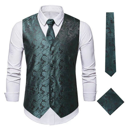 Herren Anzugweste Paisley Muster Elegant Schwarz