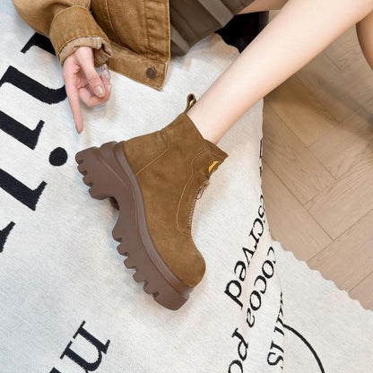 Damen Stiefeletten Plateau Trendy Reißverschluss Robust