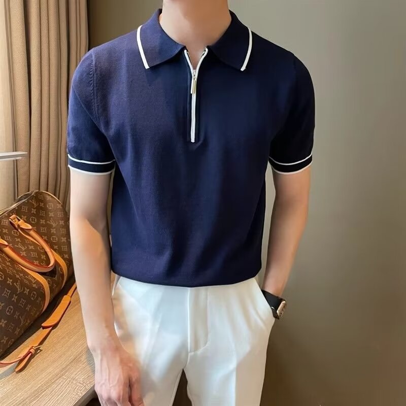 Herren Poloshirt Modern Slim Fit Mit Reißverschluss - BerlinGlamour
