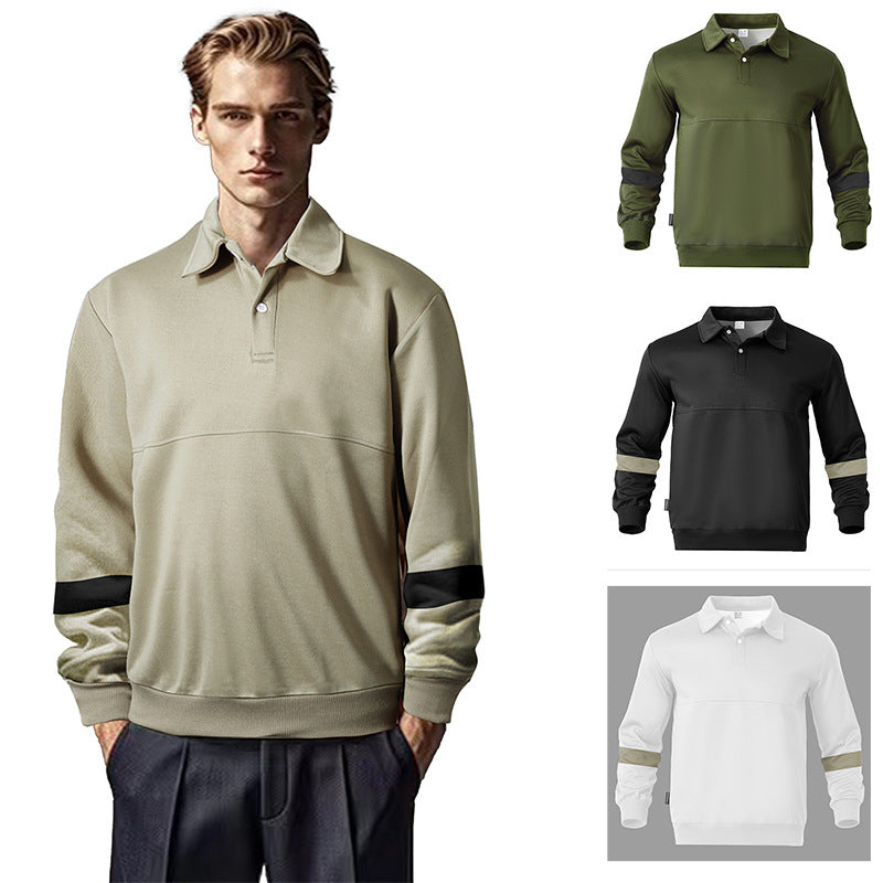 Herren Langarm-Polo Sportlich Modern Kontrastärmel - BerlinGlamour