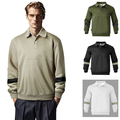 Herren Langarm-Polo Sportlich Modern Kontrastärmel - BerlinGlamour