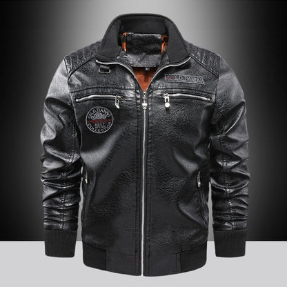 Herren Lederjacke Modern mit Reißverschluss Schwarz
