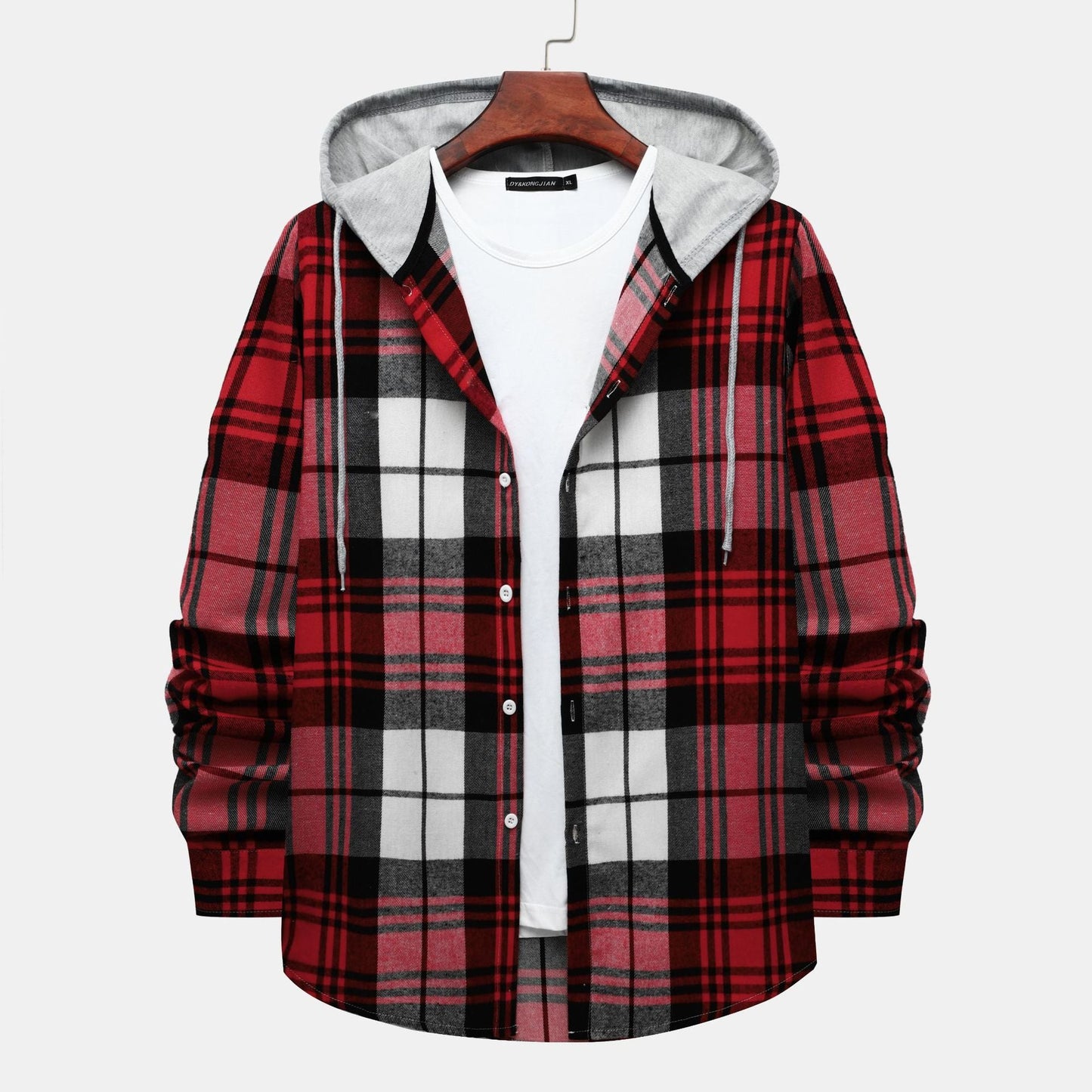 Herren Karohemdjacke Kapuze Modern Schnitt