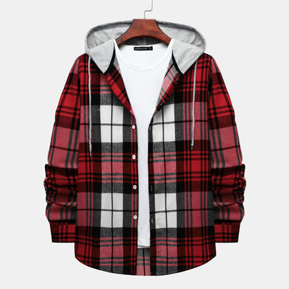 Herren Karohemdjacke Kapuze Modern Schnitt