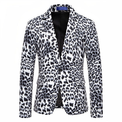 Herren Blazer Modisch Leopardenmuster Anzugjacke Elegant