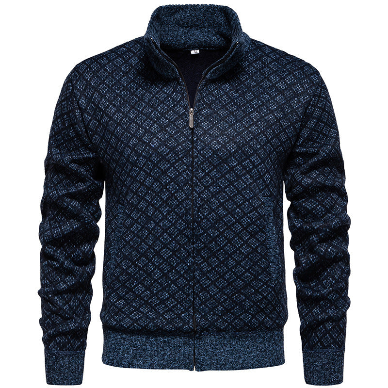 Herren Strickjacke Modern Karo Muster Zipper