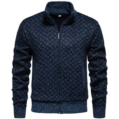 Herren Strickjacke Modern Karo Muster Zipper