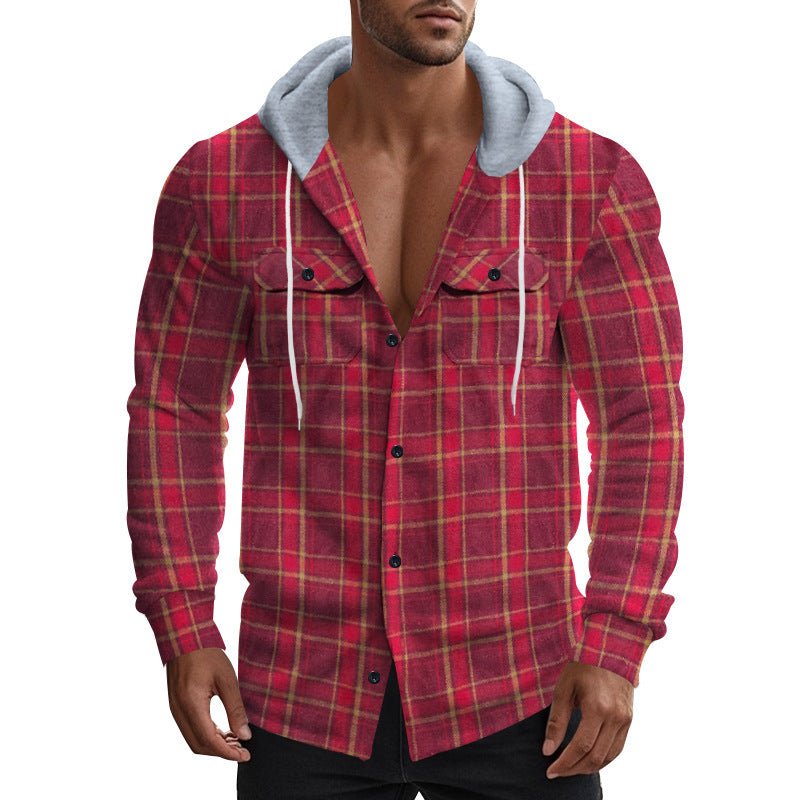 Herren Kapuzenjacke Karomuster mit Taschen Modern