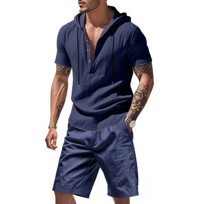 Herren Sportbekleidung Set Kurzarm Hemd mit Kapuze und Shorts